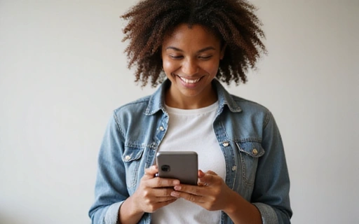 Happy person using a mobile phone to top up