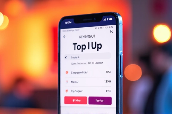 Modern smartphone displaying a mobile top-up interface