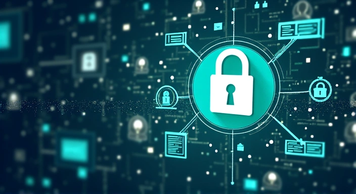 Digital privacy concept with padlock and data